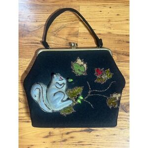 Vintage Jolles Original Black Felt Squirrel Novelty Handbag 1950s